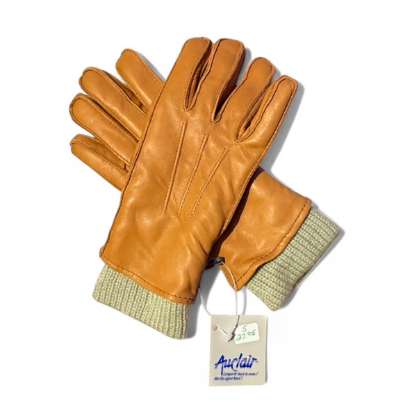 Vintage AuClair Genuine Leather Gloves Brown Lined Winter Gloves with Knit Cuffs - Picture 3 of 3